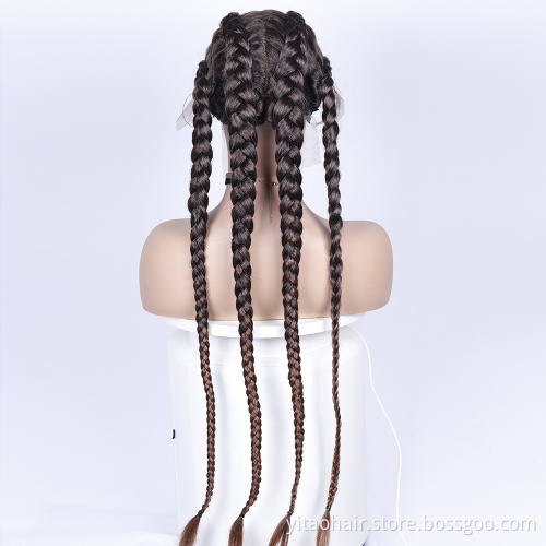 FZY Braid Hair Wig Synthetic Hair Brown Wigs 4 Long Box Braided 360 Lace Wigs  with baby hair For Black Women